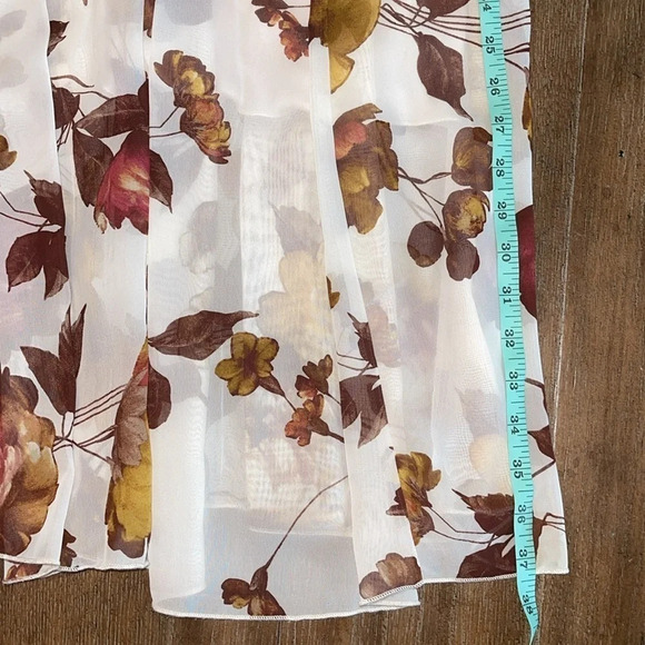 Vintage White Dark Fall Floral Puff Sheer Sleeve Modest Neck Flowy Midi Dress 6 - Picture 5 of 15